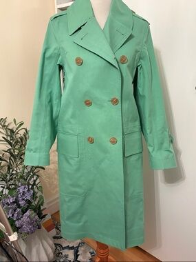 Burberry Green Trench Coat Double Breasted Nova Check Lined Statement Coat NWT 2